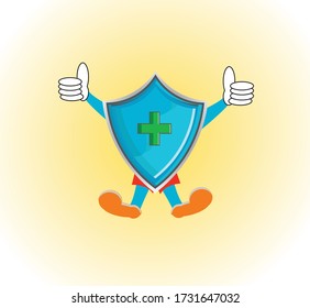 Logo del icono del vector del sistema inmune. Protección contra virus de bacterias en la salud con el dedo arriba