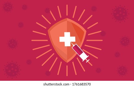 Immune System Vector Icon Logo. Health Bacteria Virus Protection. Medical Prevention Human Germ. Healthy Man Reflect Bacteria Attack With Shield. Boost Immunity With Medicine Concept Illustration