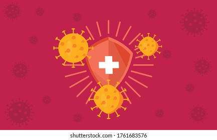 Immune System Vector Icon Logo. Health Bacteria Virus Protection. Medical Prevention Human Germ. Healthy Man Reflect Bacteria Attack With Shield. Boost Immunity With Medicine Concept Illustration