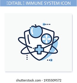 Immune System Vitamins Line Icon. Nutritive Supplements.Immunity Strengthening Concept. Body Defence System. Health, Intolerance, Disease Prevention. Isolated Vector Illustration. Editable Stroke