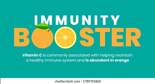 Immunity Booster Typo With Orange Health Facts. Healthy Eating Habits Poster For Food Hall Or Cafeteria. Great Source Of Vitamin C.