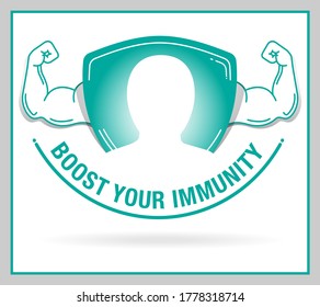 Immunity Builder Unit With Healthy Muscles. Immune Icon For Healthcare.