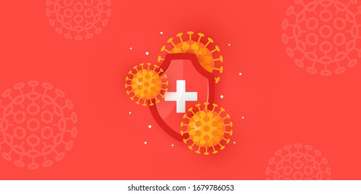 Immunity concept. Medical horizontal design for clinics, hospitals, healthcare websites. Vector illustration in cartoon style.