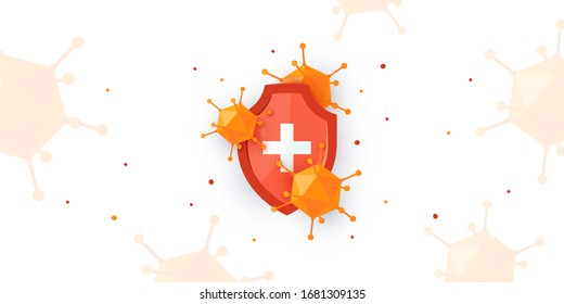 Immunity concept. Medical horizontal design for clinics, hospitals, healthcare websites. Vector illustration isolated on a white background in cartoon style.