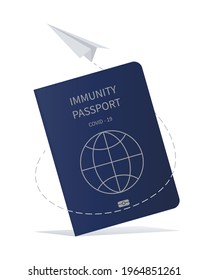 immunity document. Vaccination certificate. Emblem, badge for travel by plane. Covid 19 immunity symbol sign. Vector illustration image isolated on white background. Vector illustration