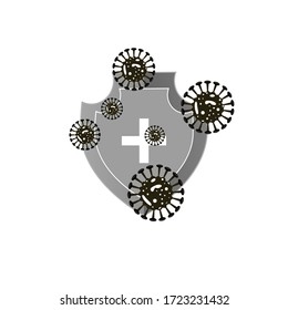 immunity emblem, virus protection, gray shield protects against viruses, bacteria, logo, vector illustration