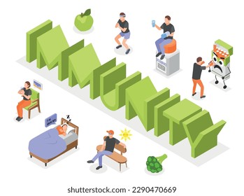 Immunity immune system boost isometric composition with people leading healthy lifestyle vector illustration