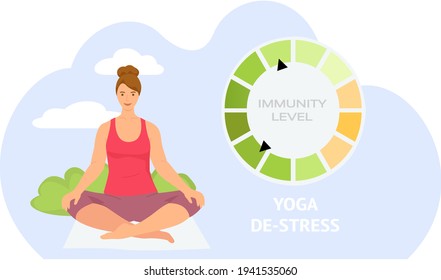 Immunity level increase during meditation. Woman doing yoga outdoor. De-stress and relaxation