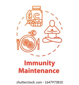 Immunity maintenance concept icon. Cure for virus. Food with vitamin C. Supplement capsules. Strong health. Influenza prevention idea thin line illustration. Vector isolated outline RGB color drawing