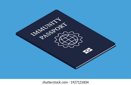 Immunität Pass isometrische Vektorgrafik einzeln auf blauem Hintergrund.