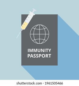 Immunity passport vector. Vaccination certificate concept. Flat illustration on light blue background.