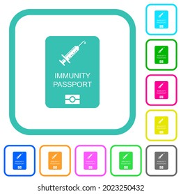 Immunity passport vivid colored flat icons in curved borders on white background