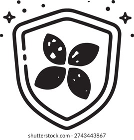 Immunity shield line icon with organic leaf for health protection and natural defense.