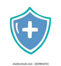 Immunity system, hospital or insurance icon. Two-color medical shield isolated on a white background. Vector flat hand drawn illustration