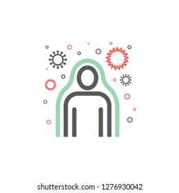 Immunity System Line Icon. Human Immune System Vector Design. Virus And Bacteria Illustration