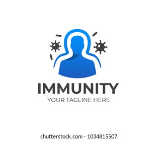 Immunity system logo template. Human immune system vector design. Virus and bacteria illustration