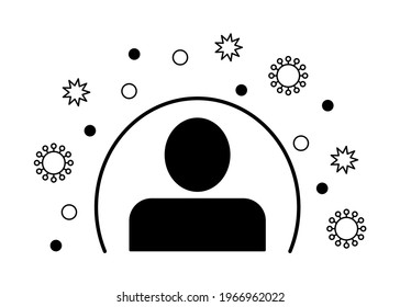 Immunity system person line icon. Human immune system with protection against viruses and bacteria. Vector sign