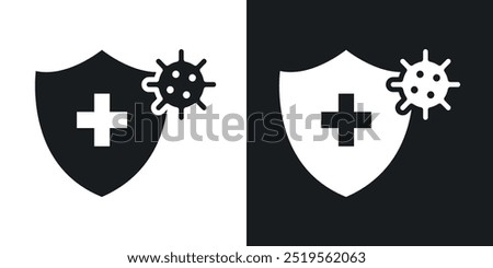 Immunityline vector icon set in solid and outline style.