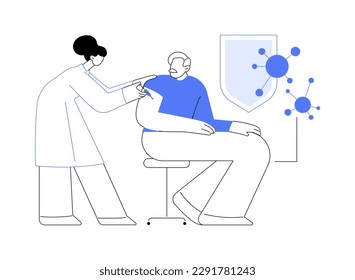 Immunization of adults abstract concept vector illustration. Process of influenza immunization of elderly man, doctor vaccinate a person, coronavirus preventive care abstract metaphor.
