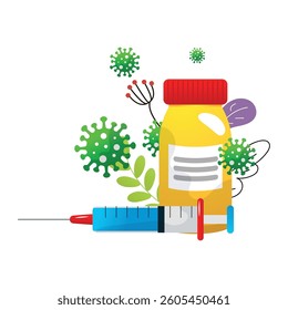 Immunization Campaign Concept. Flat Cartoon Vector Illustration.