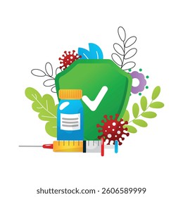 Immunization Campaign Concept. Flat Cartoon Vector Illustration.