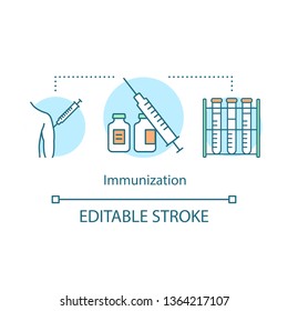 Immunization concept icon. Vaccination. Immune system protection. Vaccine against disease. Infection tolerance idea thin line illustration. Vector isolated outline drawing. Editable stroke