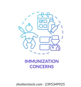 Immunization concerns blue gradient concept icon. Kids vaccination. Disease prevention. Infant care. Medical procedure. Vaccine safety abstract idea thin line illustration. Isolated outline drawing