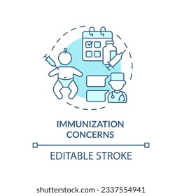 Immunization concerns turquoise concept icon. Kids vaccination. Disease prevention. Infant care. Vaccine safety abstract idea thin line illustration. Isolated outline drawing. Editable stroke