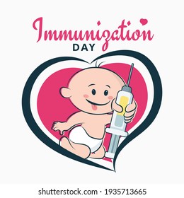 Immunization Day poster, baby child vaccination banner vector illustration