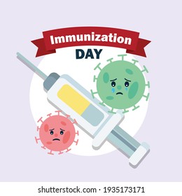 Día de la Inmunización Afiche de vacunación, ilustración de virus vector de atención de la salud