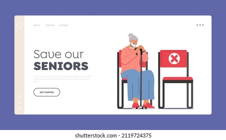 Immunization, Health Care Landing Page Template. Old Woman Sitting in Clinic Corridor Waiting Vaccination, Senior Female Character in Hospital Hall Wait Vaccine. Cartoon People Vector Illustration