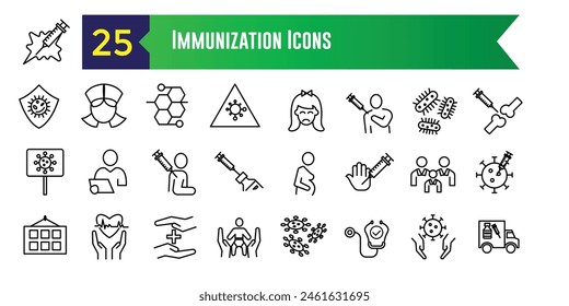 Immunization icons set. Outline set of immunization vector icons for ui design. Outline icon collection. Editable stroke.