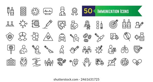 Immunization icons set. Outline set of immunization vector icons for ui design. Outline icon collection. Editable stroke.