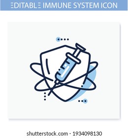 Immunization Line Icon. Vaccination. Immune System Concept. Immunology. Body Defence System. Health, Immunity, Disease Prevention. Isolated Vector Illustration. Editable Stroke