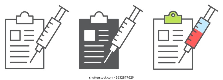 Immunization program icon collection, vaccine and injection, clipboard with syringe vector icon set, vector graphics, editable stroke outline sign, eps 10