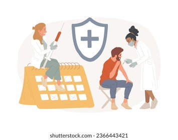 Immunization schedule isolated concept vector illustration. Prevention care schedule, infectious diseases prevention, children vaccination plan, adult immunization calendar vector concept.
