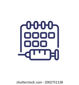 Immunization schedule line icon with calendar and vaccine