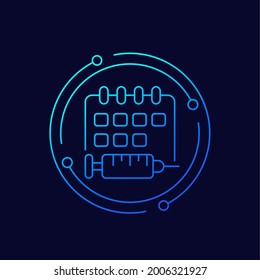 Immunization Schedule Line Icon With Calendar And Vaccine, Vector