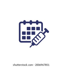 Immunization Schedule, Vaccine Plan Icon With Calendar And Syringe