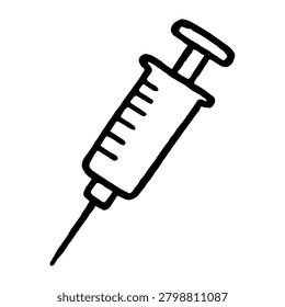 Immunization Syringe Hand Drawn Doodle Black Ink Line Art Line Icon representing immunization syringe hand drawn doodle black ink line art, suitable for web interfaces, presentations, reports, apps, and clean vector design projects