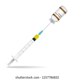 Immunization, Tuberculosis Vaccine Syringe Contain Some Injection And Injection Bottle Isolated On A White Background. Vector Illustration. Vaccination Healthcare Concept.