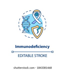 Immunodeficiency Concept Icon. HIV And AIDS Awareness Idea Thin Line Illustration. Medical Diagnosis, Low Immunity. Weak Immune System. Vector Isolated Outline RGB Color Drawing. Editable Stroke