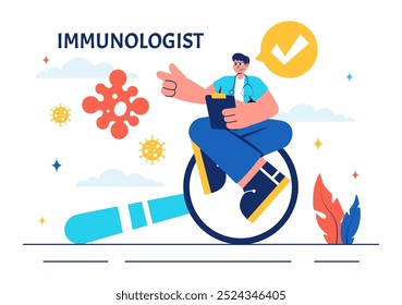 Immunologist Vector Illustration Showing the Immune Protection System Helping People Fight Infections and Harmful Bacteria in a Flat Style Background