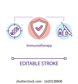 Immunotherapy Concept Icon. Cancer Treatment Idea Thin Line Illustration. Oncology Therapy. Cancer Vaccine. Medical Help. Vector Isolated Outline RGB Color Drawing. Editable Stroke