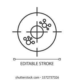 Immunotherapy linear icon. Leukemia test. Oncology examination. Lymphoma. Cells and antibodies. Virus. Thin line illustration. Contour symbol. Vector isolated outline drawing. Editable stroke