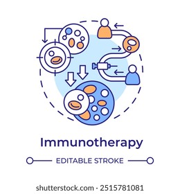 Icono de concepto multicolor de inmunoterapia. Tratamiento del cáncer. Refuerzo del sistema inmunitario. Vacuna contra el cáncer. Ilustración de línea de forma redonda. Abstractas idea. Diseño gráfico. Fácil de usar en el artículo