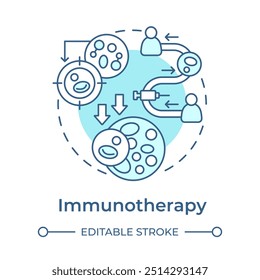 Immunotherapy soft blue concept icon. Cancer treatment. Immune system booster. Anticancer vaccine. Round shape line illustration. Abstract idea. Graphic design. Easy to use in article