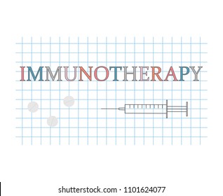 Immunotherapy Word On Checkered Paper Sheet- Vector Illustration