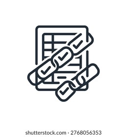 Immutable audit log chain showing digital ledger document secured by cryptographic checkmarks