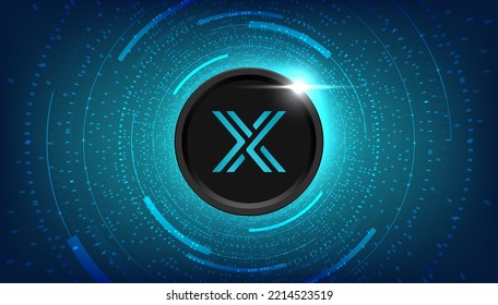 Immutable X (IMX) coin cryptocurrency concept banner background.